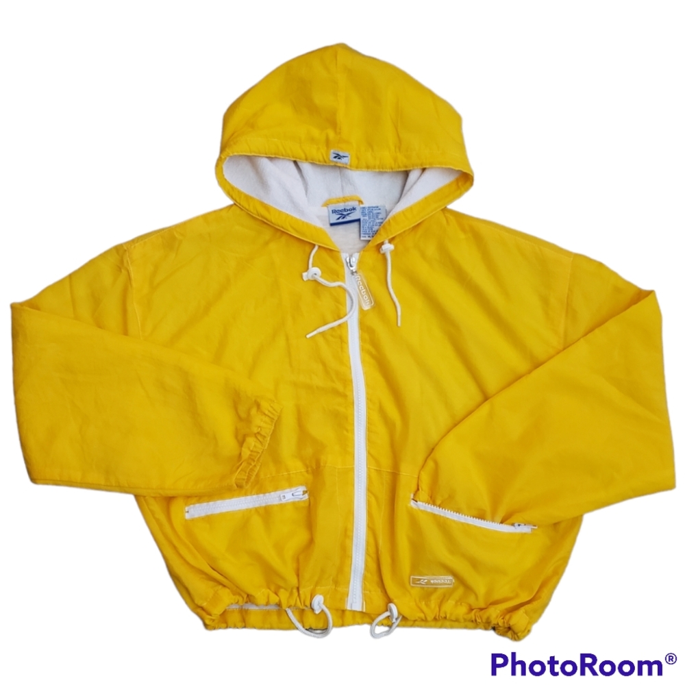 Vintage REEBOK Cropped Zip up Windbreaker Jacket Yellow